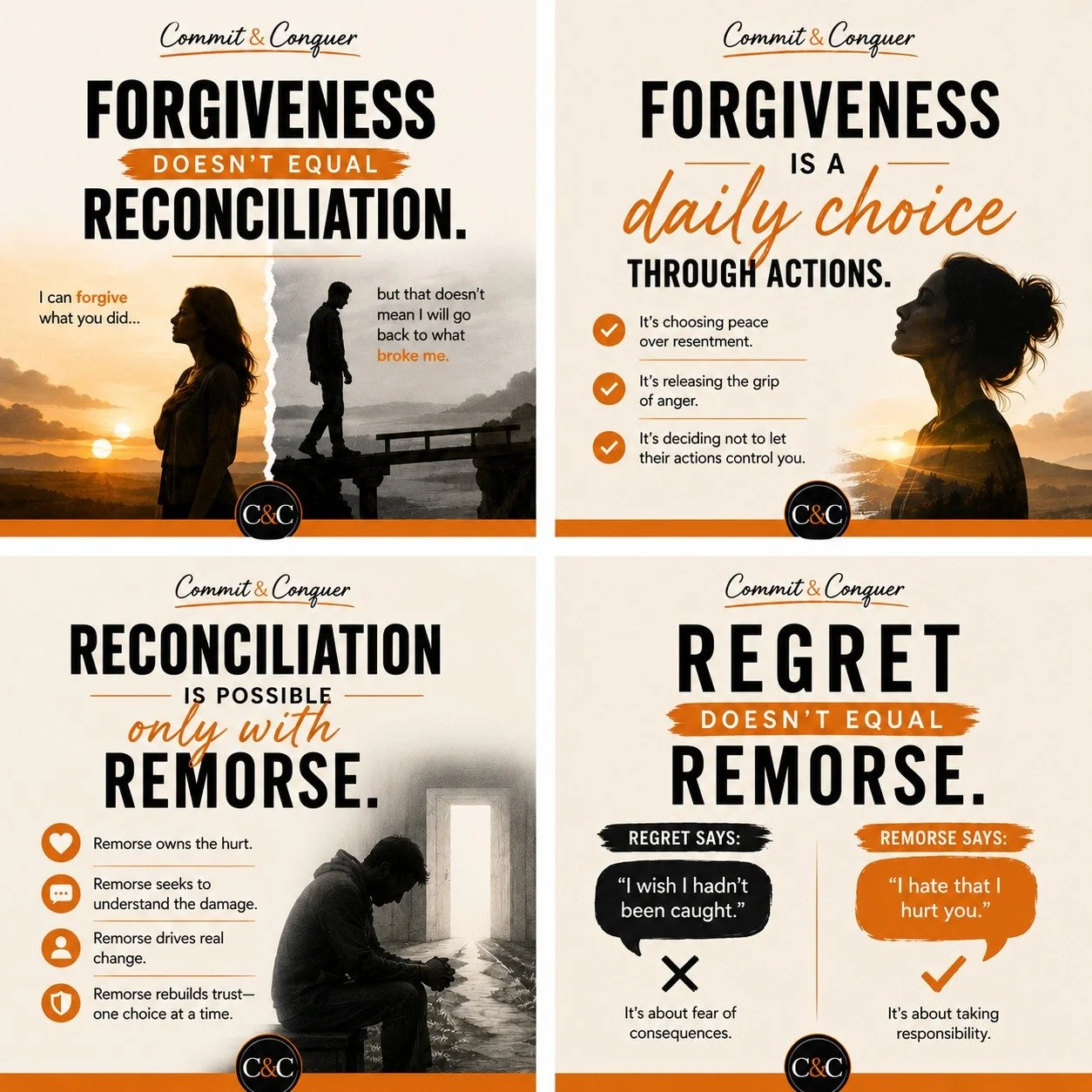 Forgiveness doesn&rsquo;t automatically rebuild trust.
Reconciliation shouldn't happen without remorse.
And regret alone changes nothing.

A lot of people want relief from consequences without doing the work required to repair the damage.

Healing is