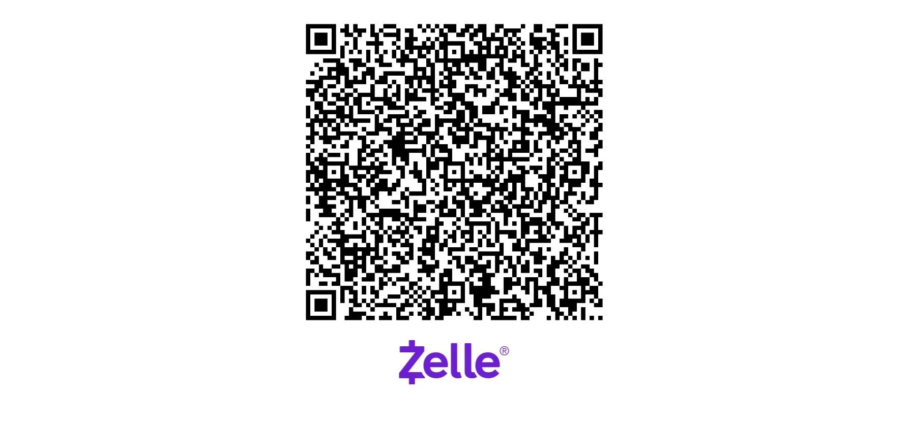 QR code with the word 'Zelle' written below in purple text.