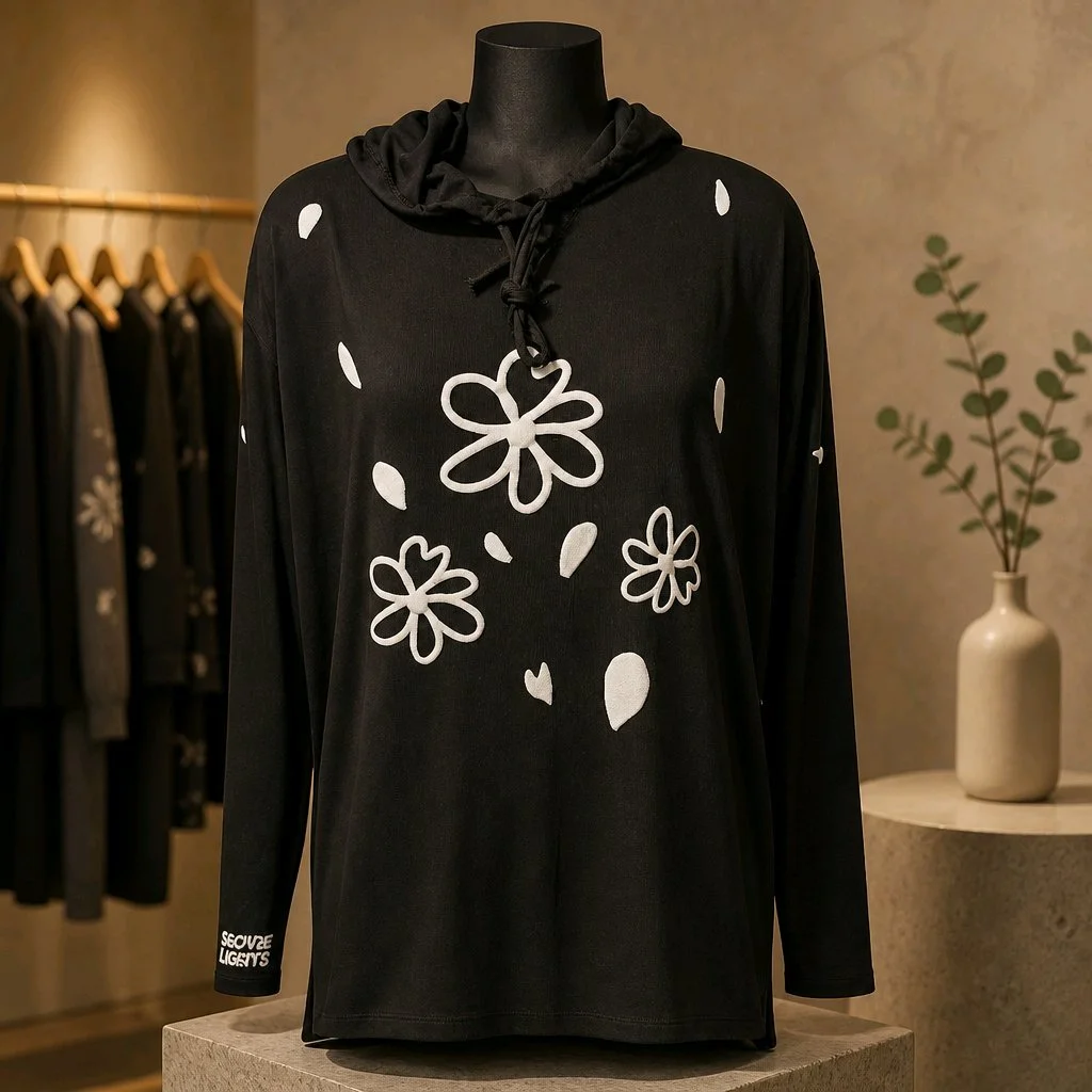 Floral Fusion Black Soft Lite Weight Hoodie