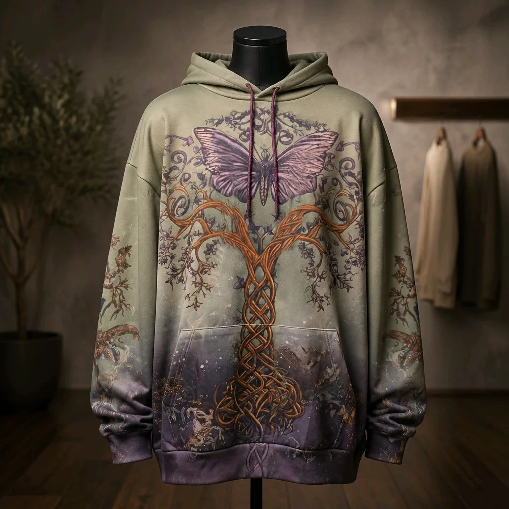 Tree of Life & Butterfly-Lite Weight Hoodie -3XL