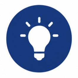 Blue circle with a white lightbulb icon in the center