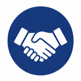 Icon of two hands shaking inside a blue circle.