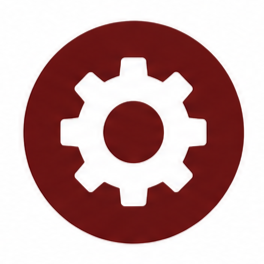 Gear icon inside a red circle