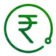 Green circle with a white rupee currency symbol inside and a small dot at the bottom right.