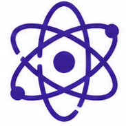 A stylized purple atom symbol with a nucleus and orbiting electrons.
