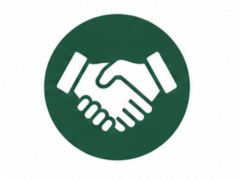 Icon of two hands shaking inside a green circle, representing agreement or partnership.