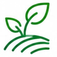 Line drawing of two leaves sprouting from a curved line representing the ground
