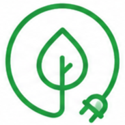 Outline of a leaf with an electric plug at the bottom, symbolizing eco-friendly or renewable energy.
