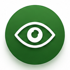Green circular icon with a white eye symbol in the center.
