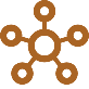 Icon of a network with a central circle connected to six surrounding circles