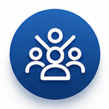 Icon of three people with a checkmark, representing community or team approval.
