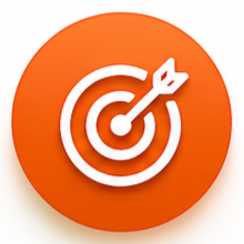 Orange circular icon with a white target and an arrow hitting the bullseye