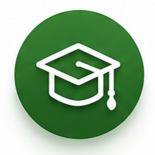 Icon of a graduation cap inside a green circle.