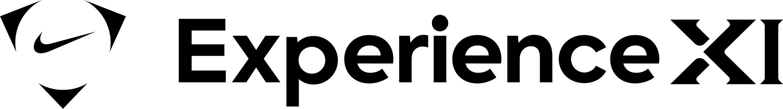 Nike logo on a face mask next to the word 'ExperienceX' in stylized font.