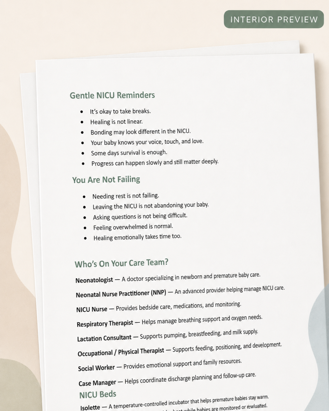 NICU Parent Guide page featuring questions parents can ask their baby’s NICU care team.