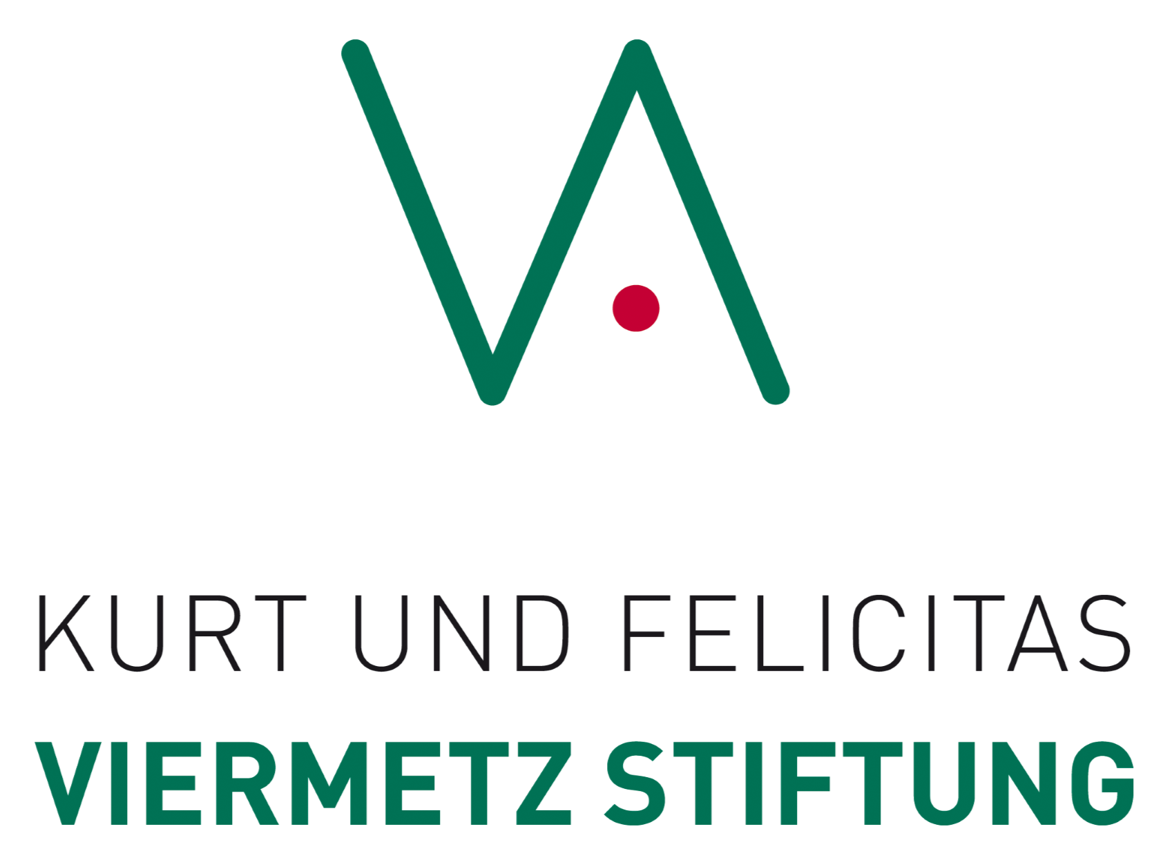 Logo der Stiftung Kurt und Felicitas Viermetz mit stilisiertem grünen 'V' und rotem Punkt, gefolgt von schwarzen und grünen Texten.