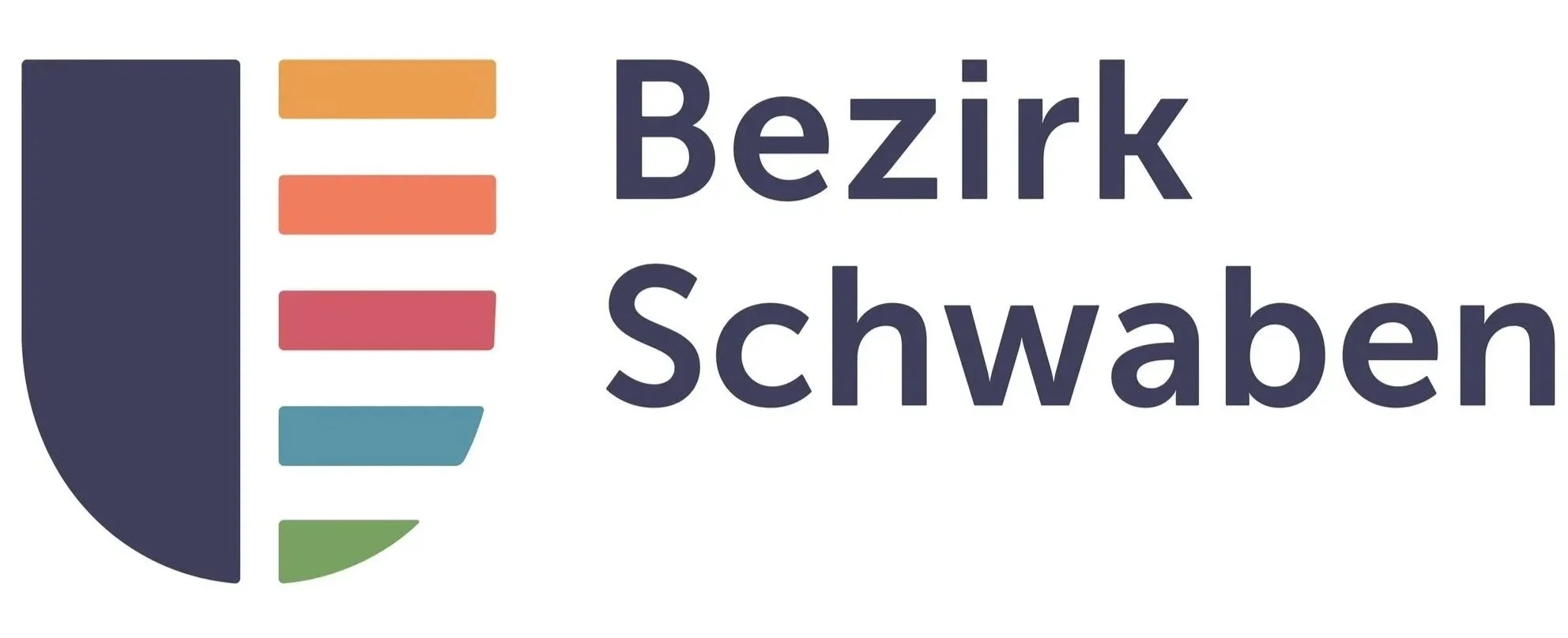Logo des Bezirks Schwaben mit farbigen Linien und Text in Deutsch.