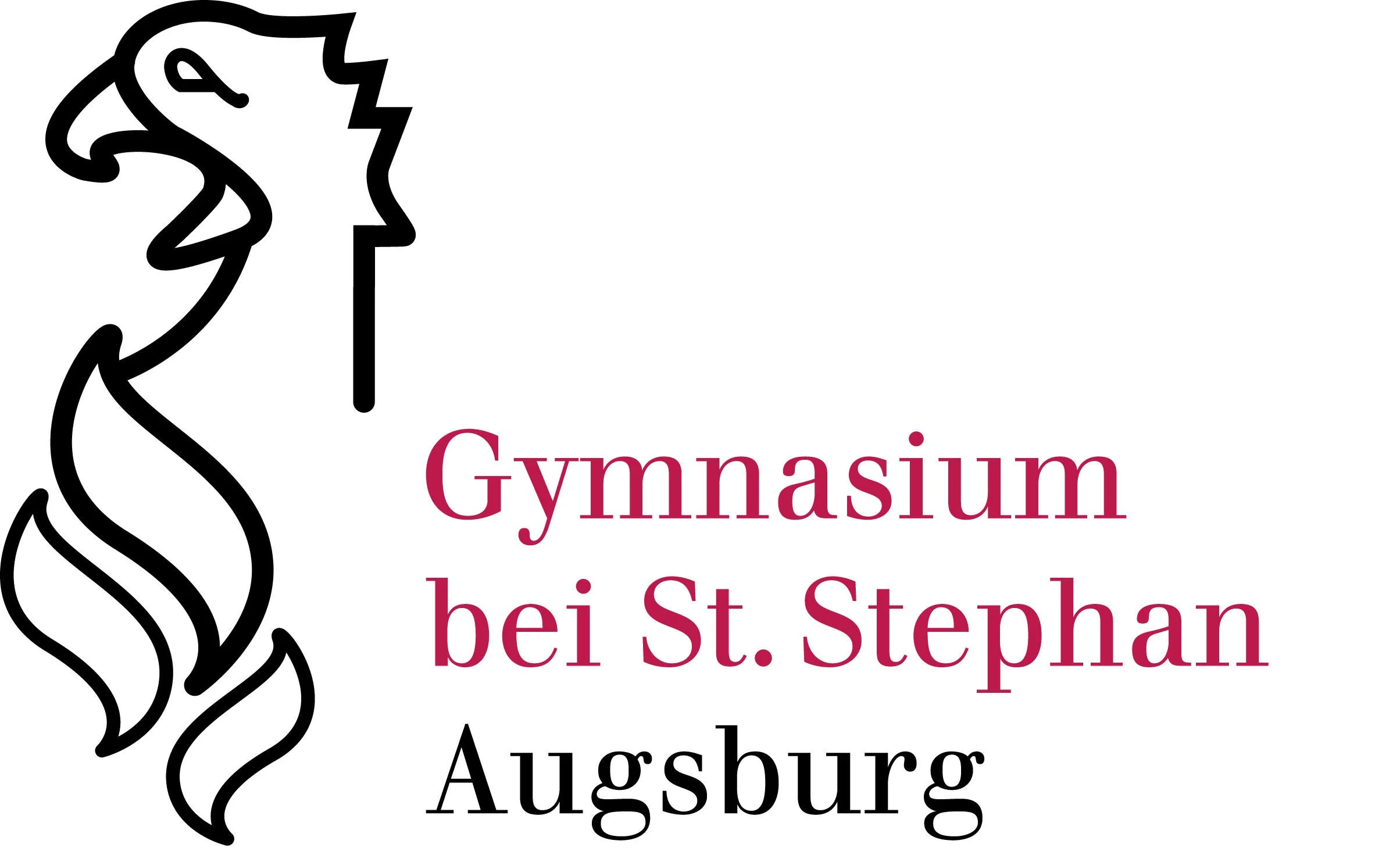 Linienzeichnung eines Löwenkopfes mit dem Text 'Gymnasium bei St. Stephan Augsburg'