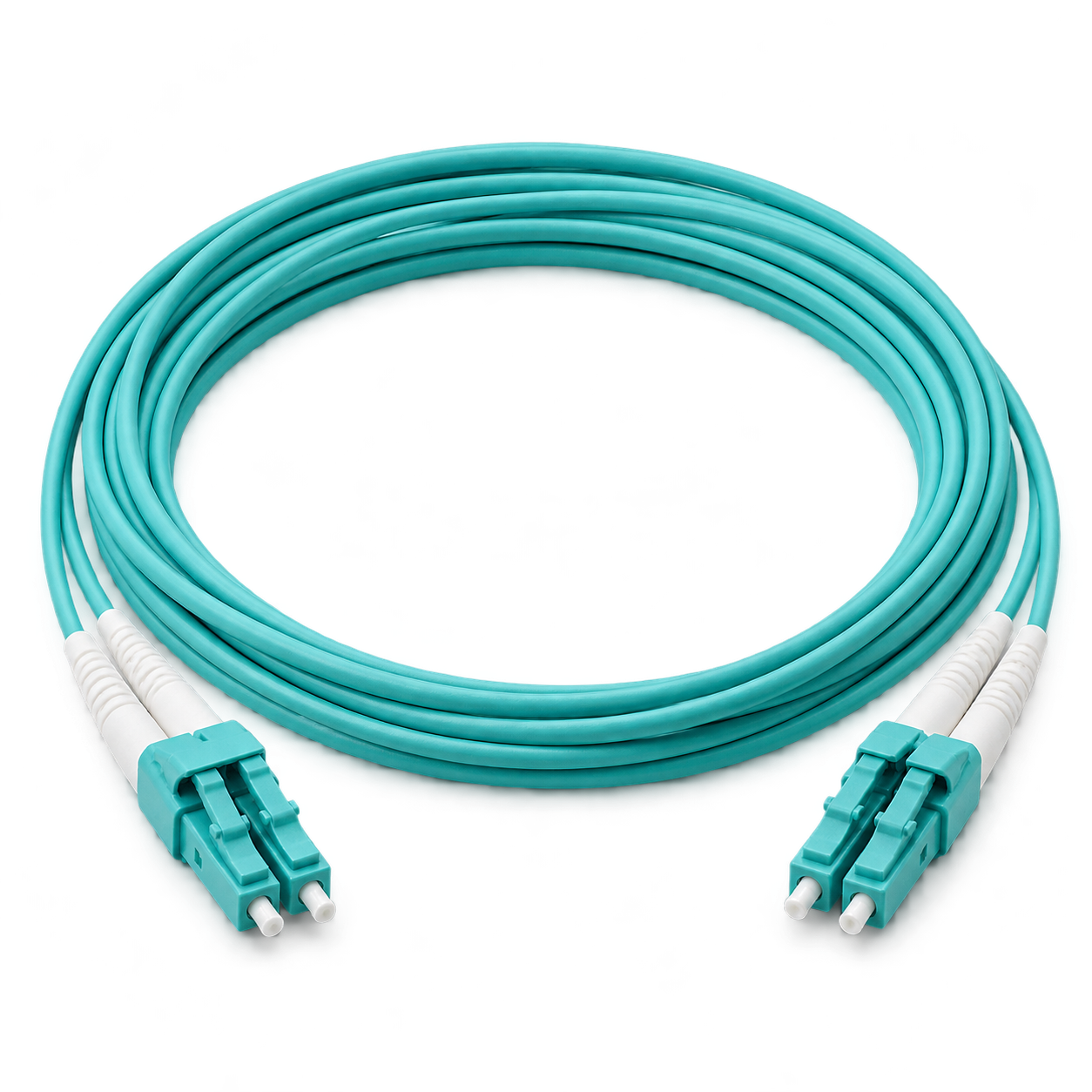 Illustrative aqua duplex LC fiber patch cable
