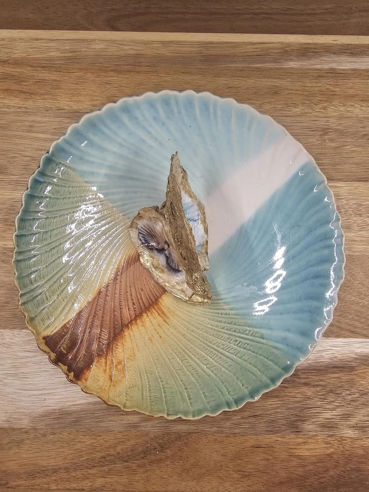Blue Green Plate with two bounded Oyster Shells.jpg