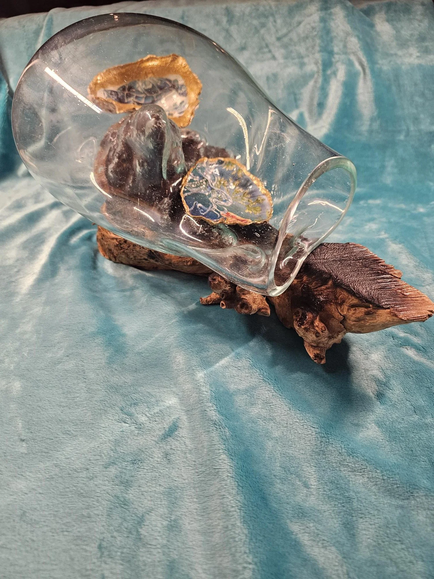 Ocean Encounters – Blown Glass, Driftwood & Oyster Shell Sculpture