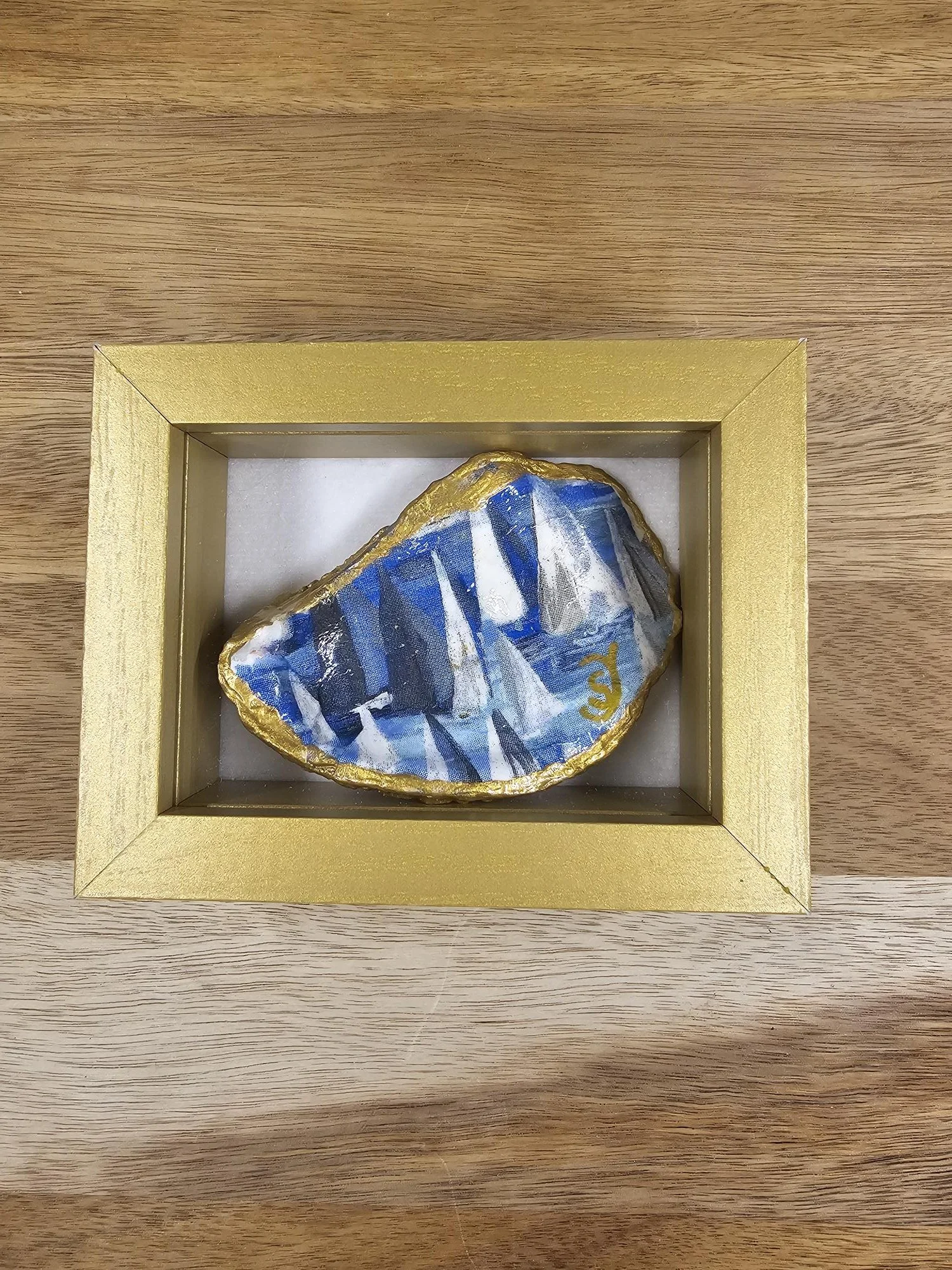 Sails in Gold – Sailboat Oyster Shell Shadow Box