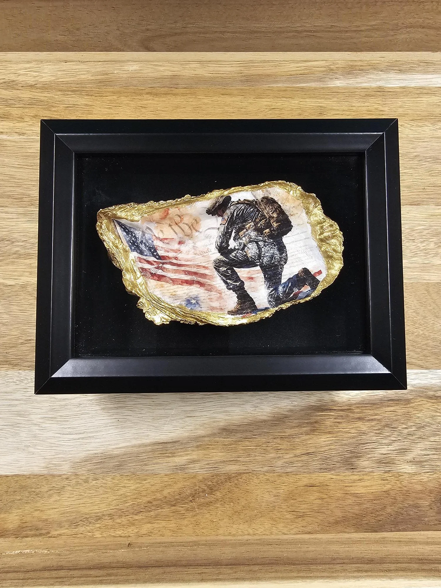 Honor & Courage – American Soldier Oyster Shell Shadow Box