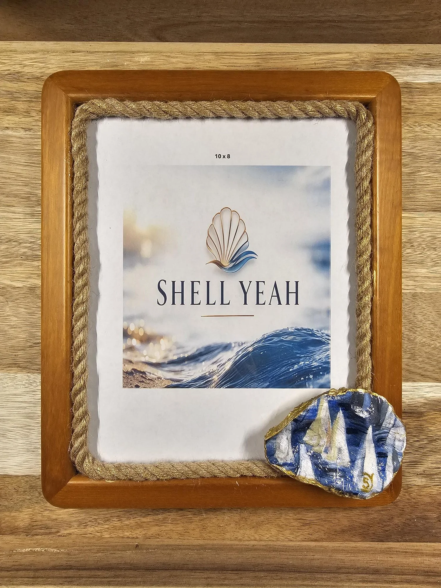 Sailing Memories – Sailboat Oyster Shell 8 × 10 Wood Picture Frame