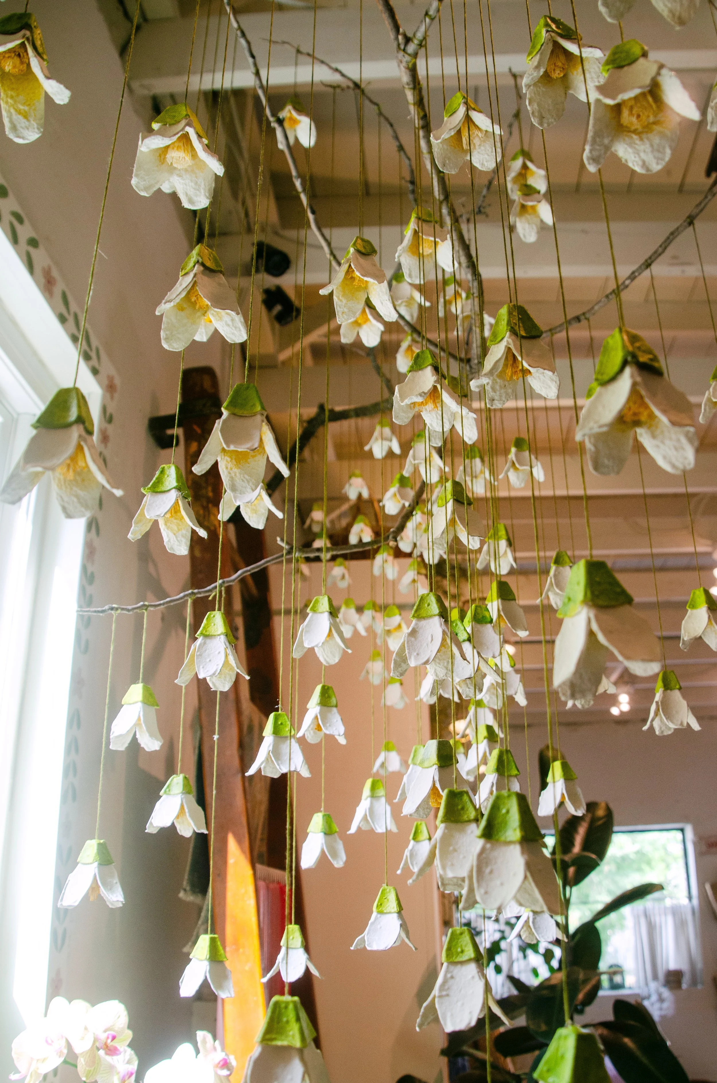Egg carton flower installation | Designer, fabricator, installer | The Carpenter's Daughter Waco