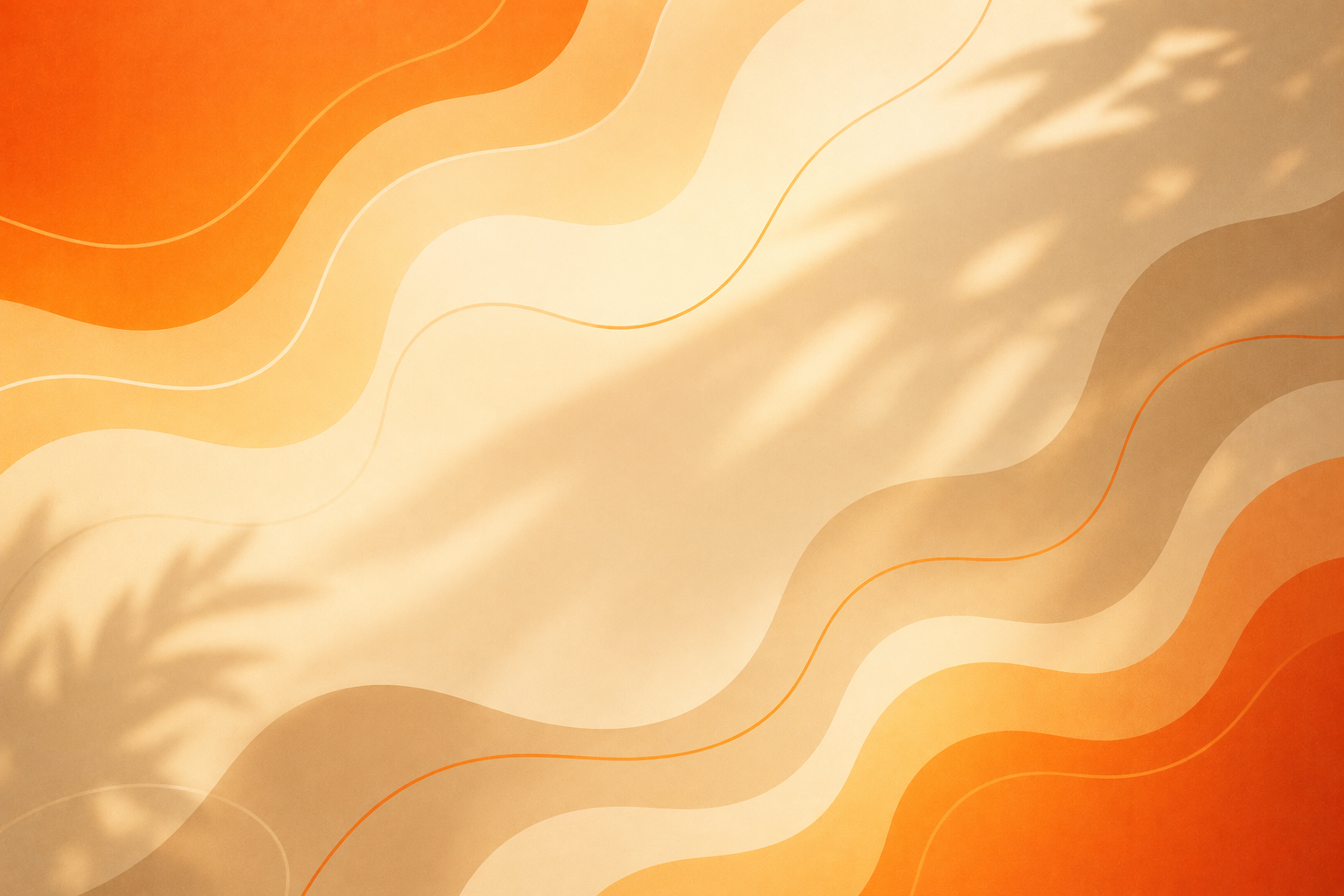 Abstract background with wavy orange, beige, and light yellow lines, featuring shadows of leaves and branches.