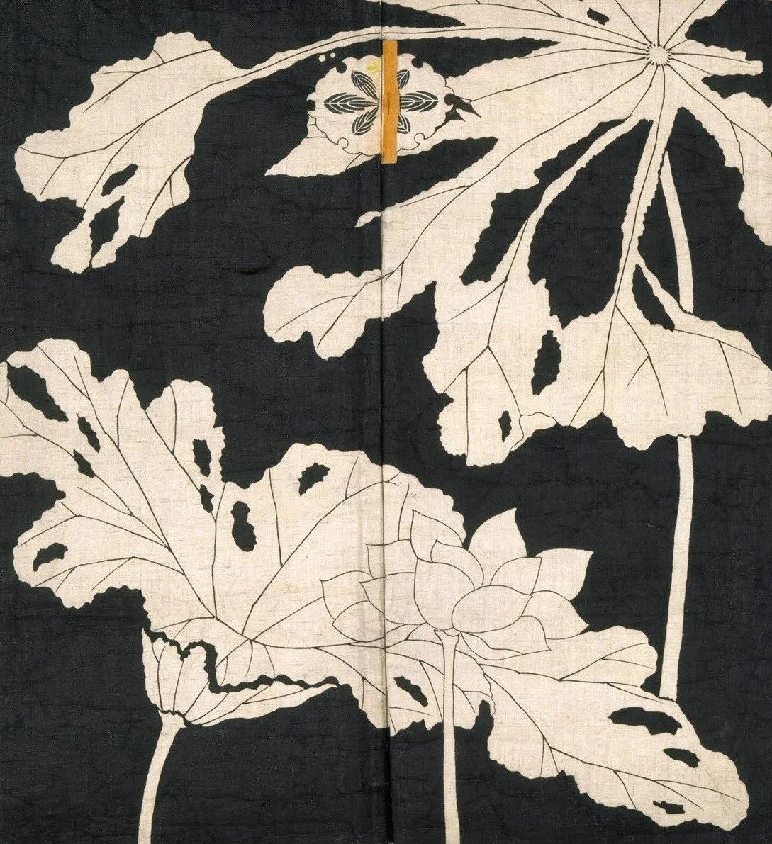 arsvitaest:

Jacket with design of lotuses [detail]
Origin: JapaneseDate: Early 19th centuryMedium: Resist-dyed and painted plain-weave bast fiberLocation: The Metropolitan Museum of Art, New York