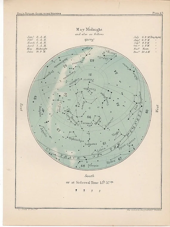 foxontherun:

(via 1910 may month rare celestial star map by antiqueprintstore)