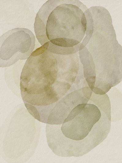 Abstract watercolor painting with overlapping circular shapes in muted earth tones.