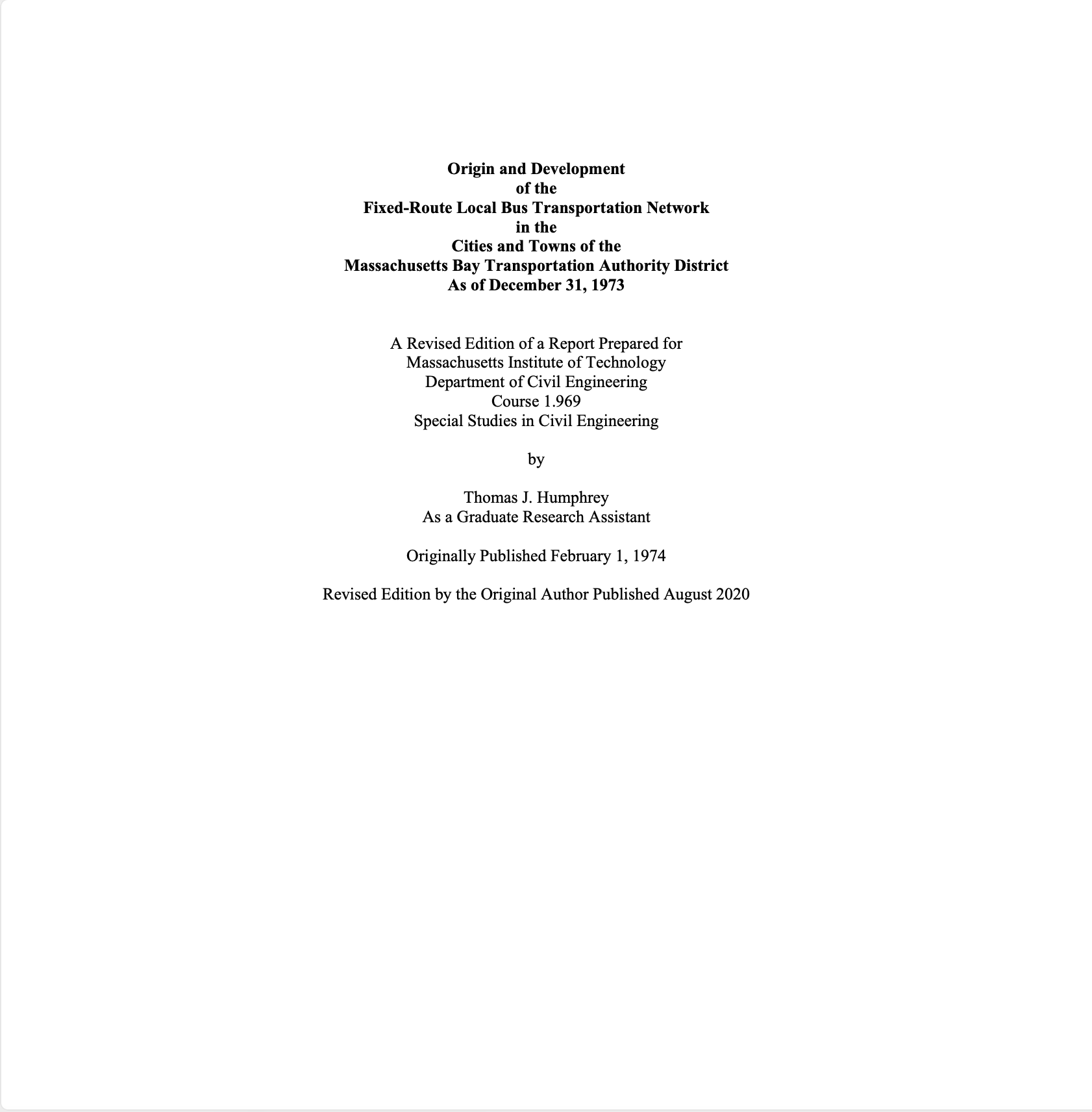 Origin and Development of Fixed-Route Local Bus Transportation Network in MA Cities and Towns