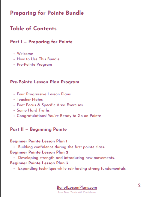Preparing for Pointe Bundle Table of Content.png