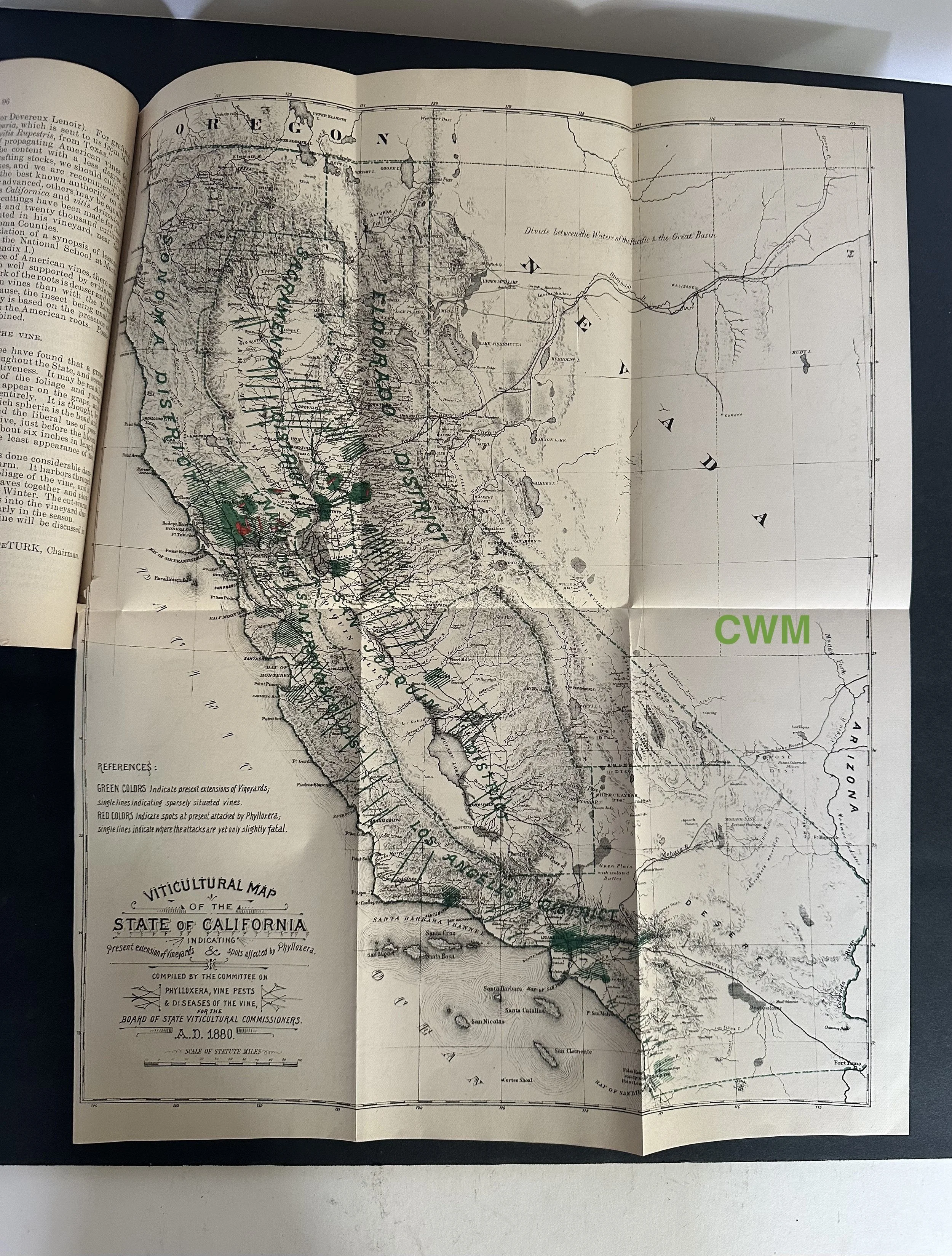 A book with a map that folds out featuring California.