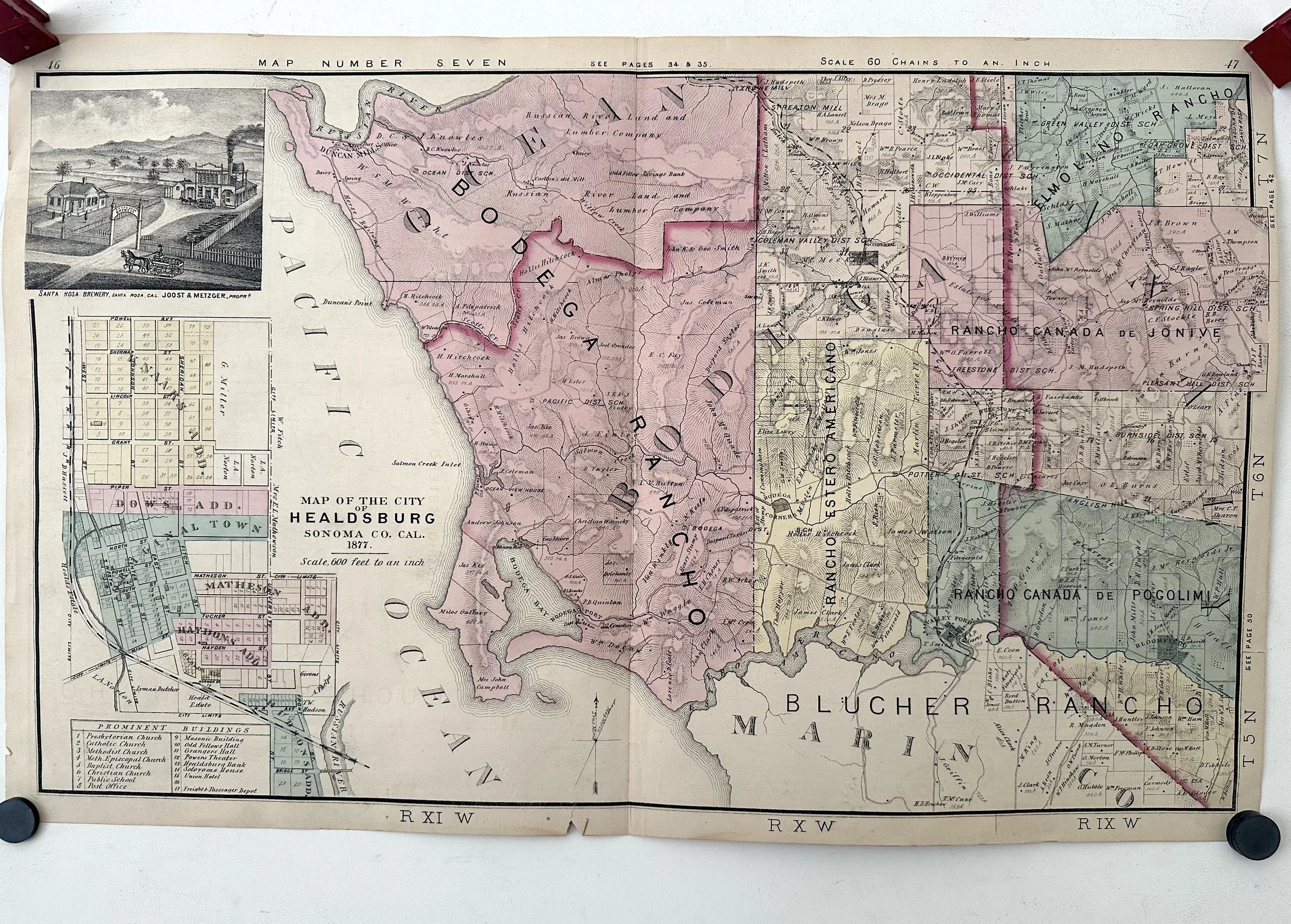 Vintage 1877 Thompson Map Sonoma County