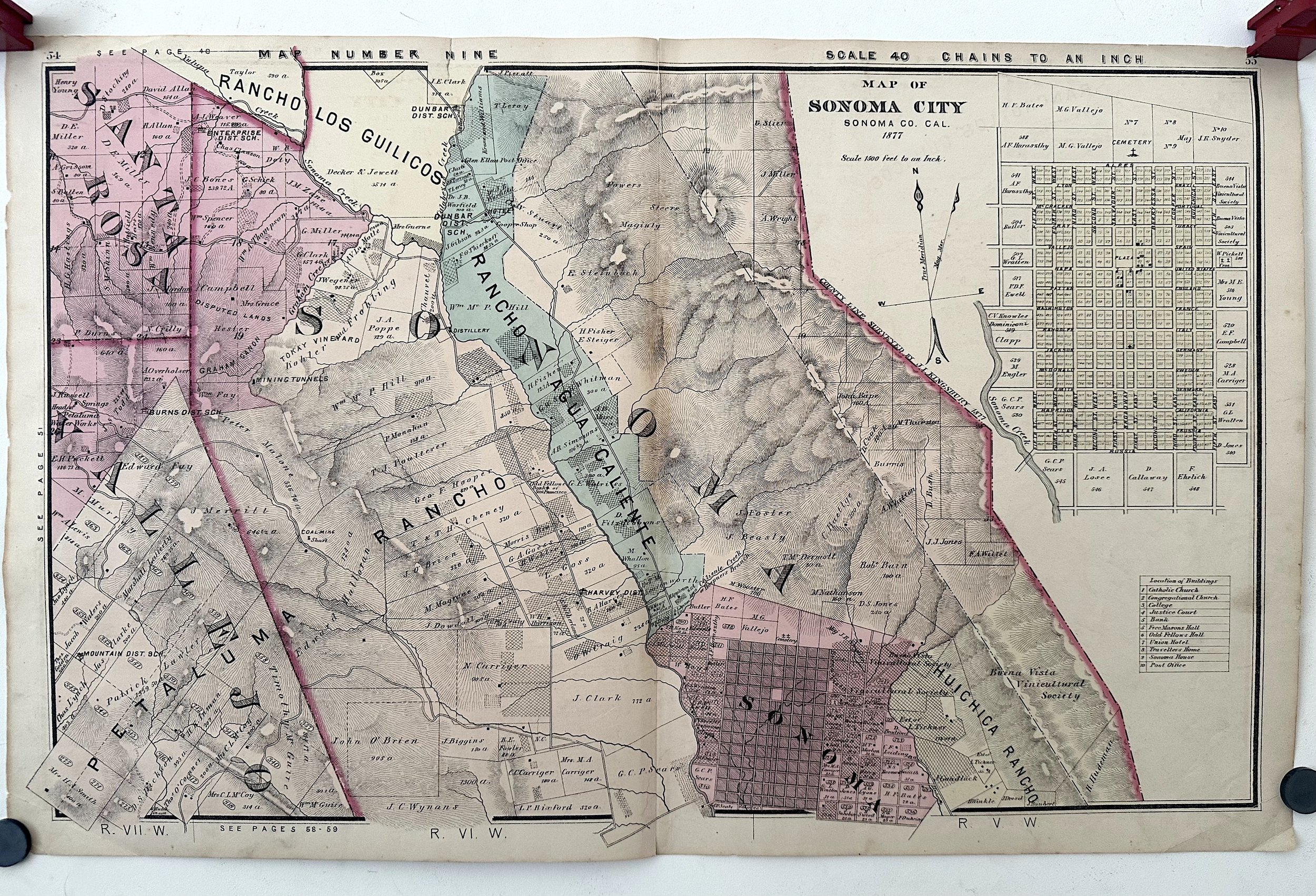 Original 1877 Thompson Map Sonoma Co.