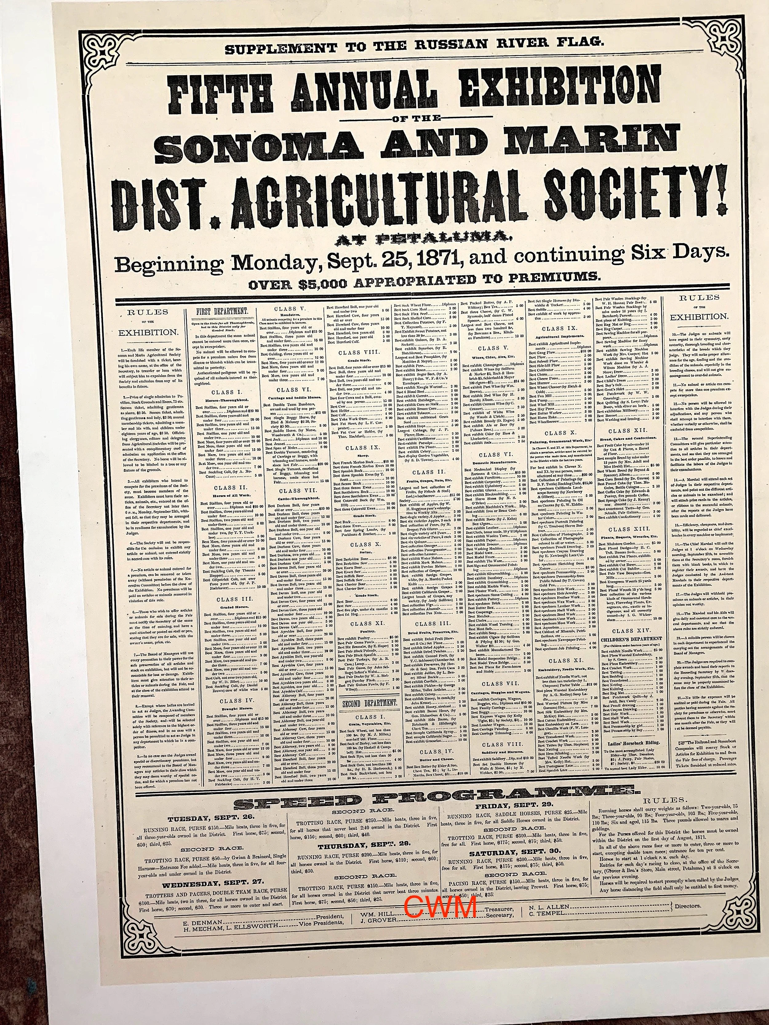 Poster for the Marin and Sonoma District Agricultural Society.