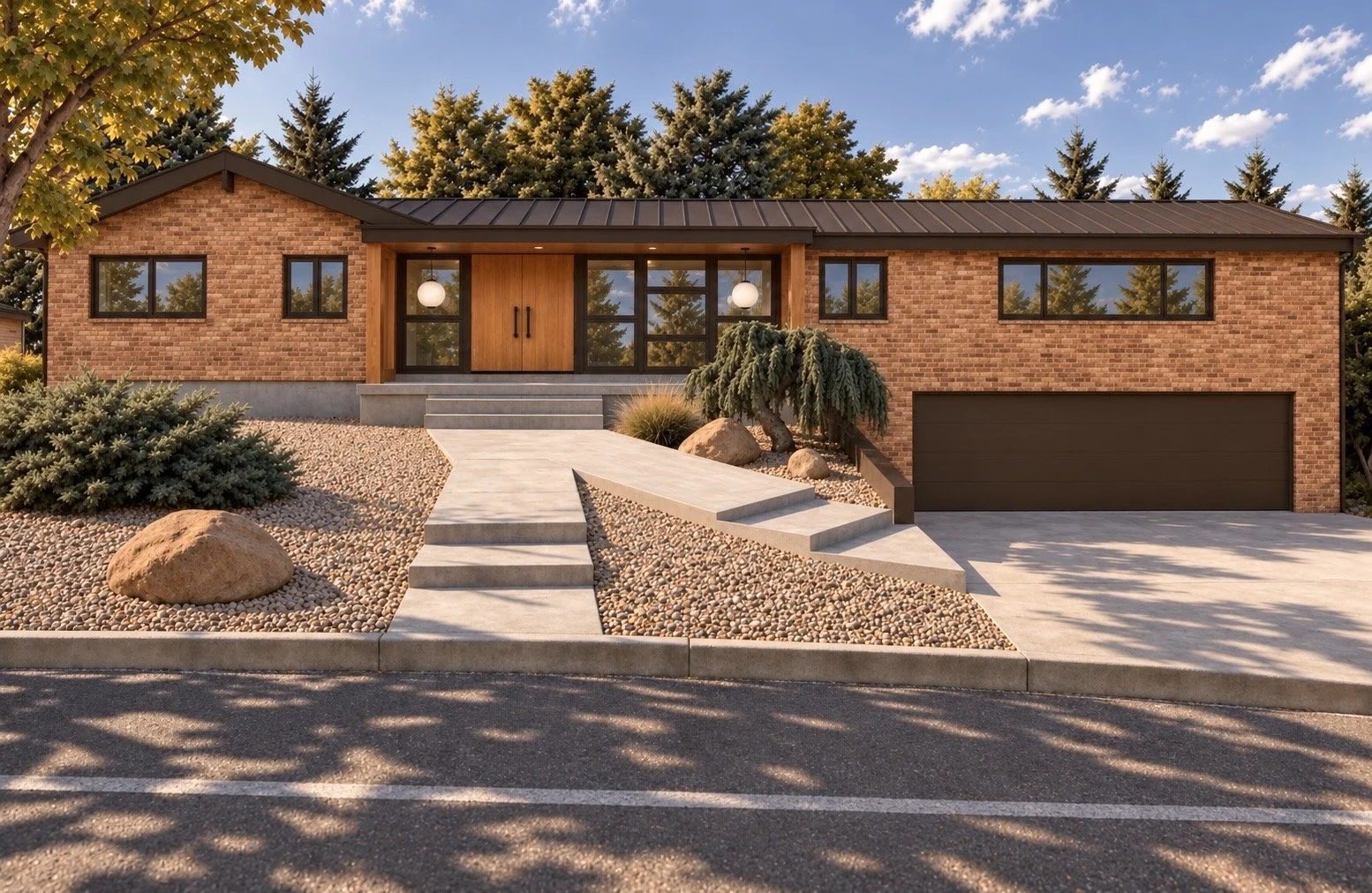 Proposed Starlington exterior rendering showing the redesigned entry. This is a design rendering, not completed construction.
