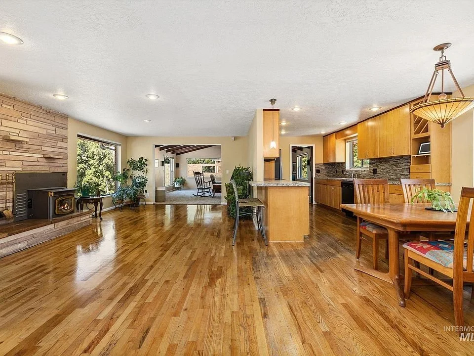 Existing rear gathering room. The kitchen, dining area and rear living space before renovation.