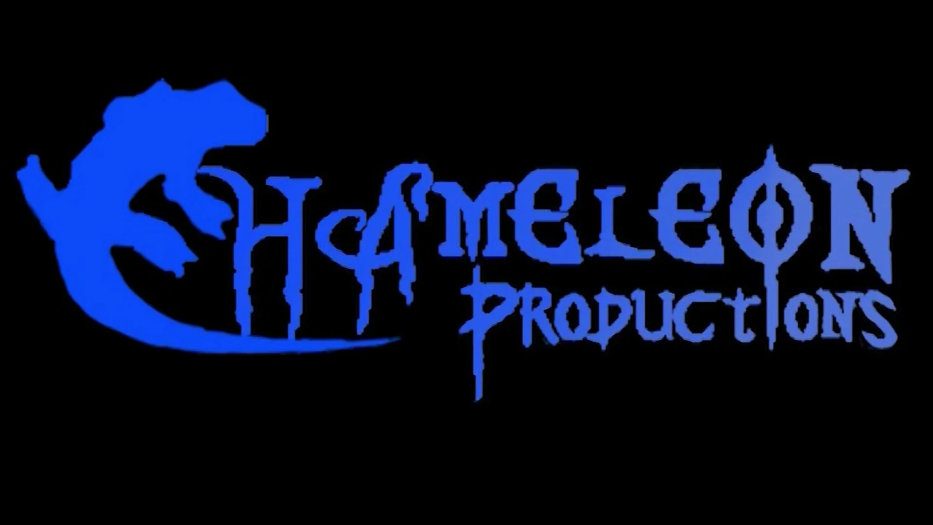 Logo of Chamelon Productions featuring a blue silhouette of a lizard and stylized text in blue.