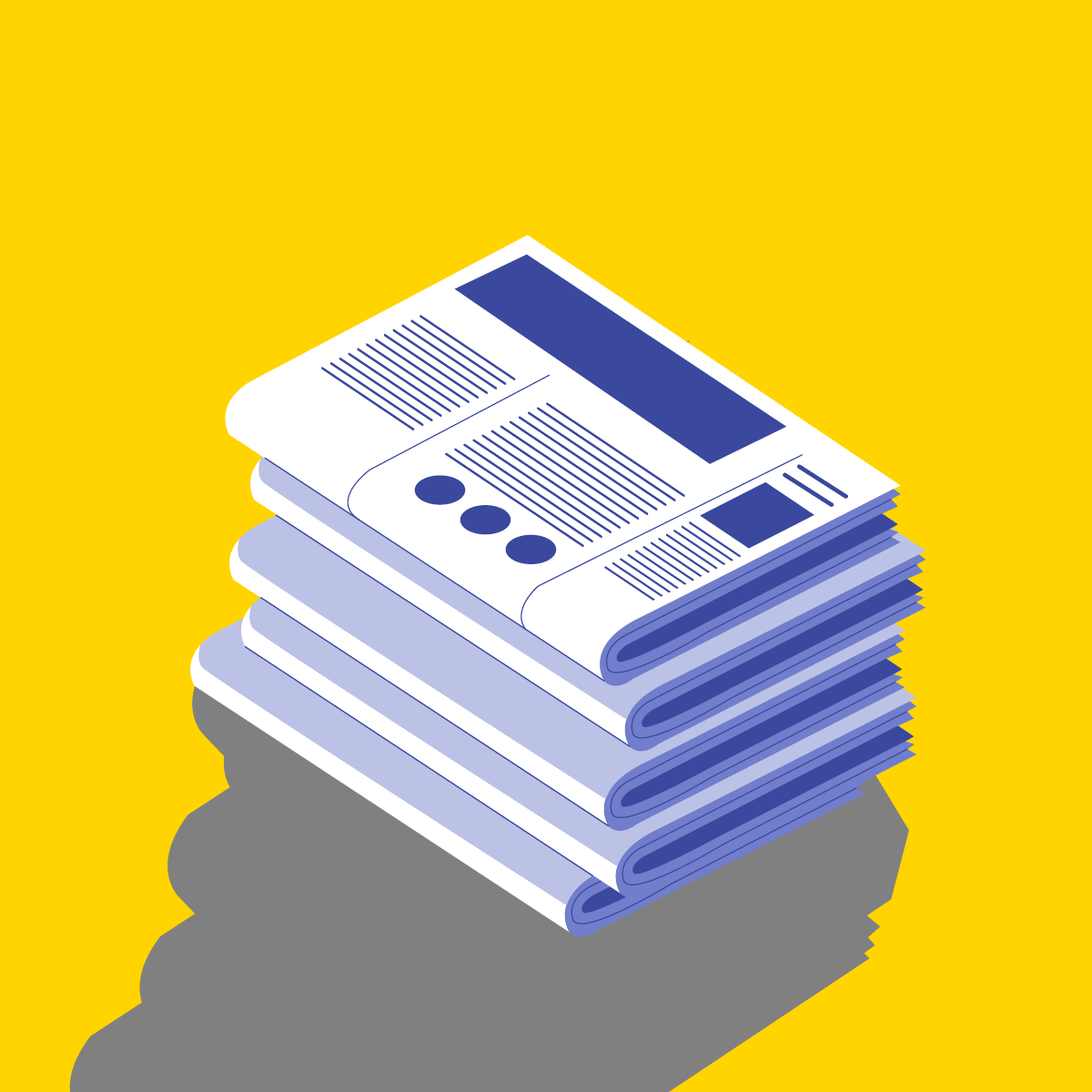 Grafik mit einem Stapel aus Zeitungen und Dokumenten. Sie kennzeichnet den Bereich für Presseinformationen und Downloads der BKK-Kampagne.