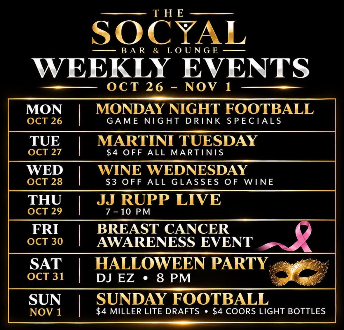 Stay in the know! Check out our Events page and follow our social media stories for the latest updates, specials, and announcements!