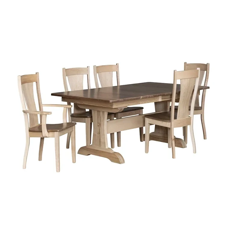 Solid wood dining table with matching chairs