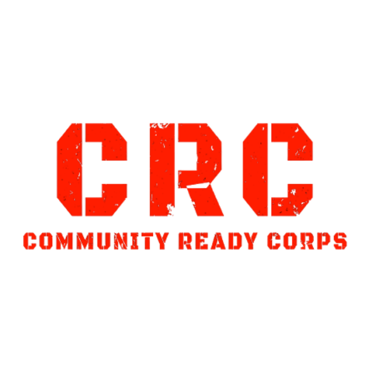 Red text reads "CRU" with the words "Community Ready Corps" underneath, on a black background.