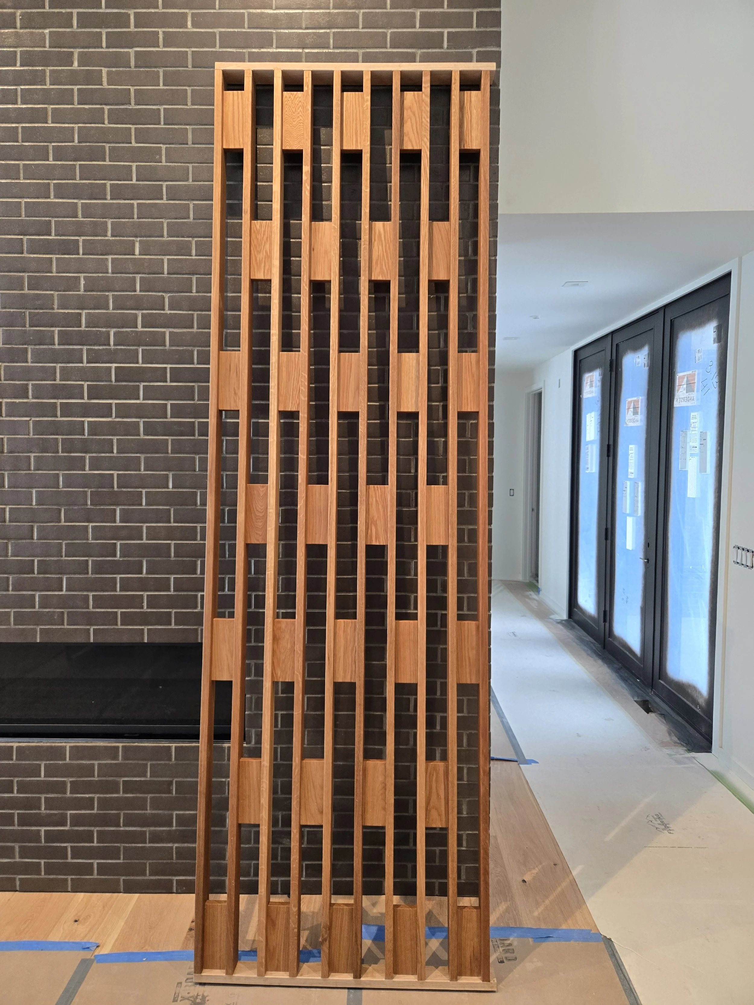 Stained and assembled white oak feature wall