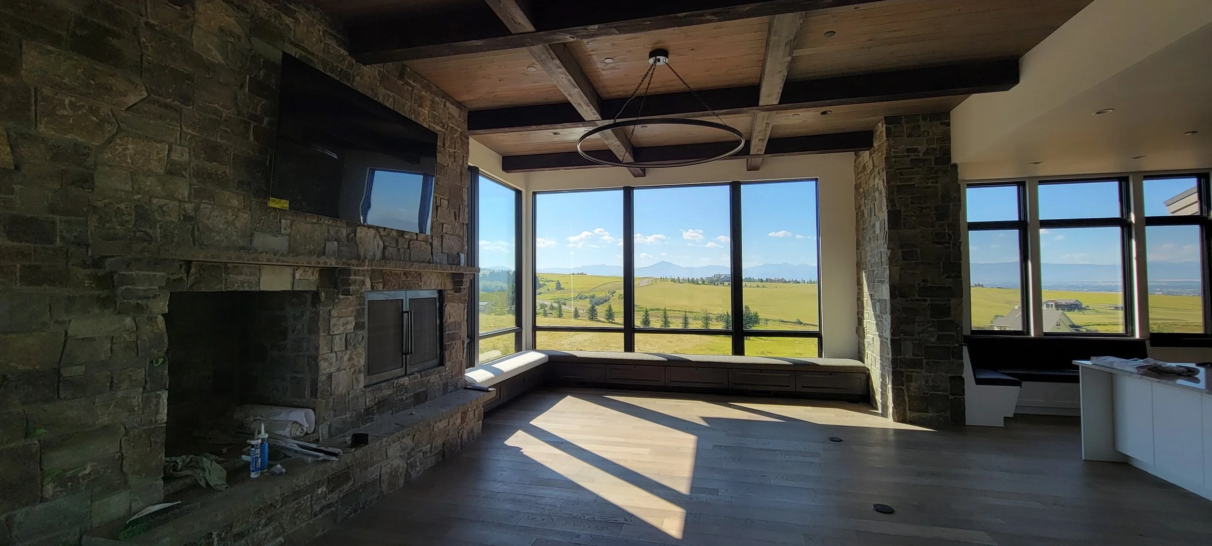 Finished Room including built-in bench w/ storage, Faux Beams and T&G Ceilings
