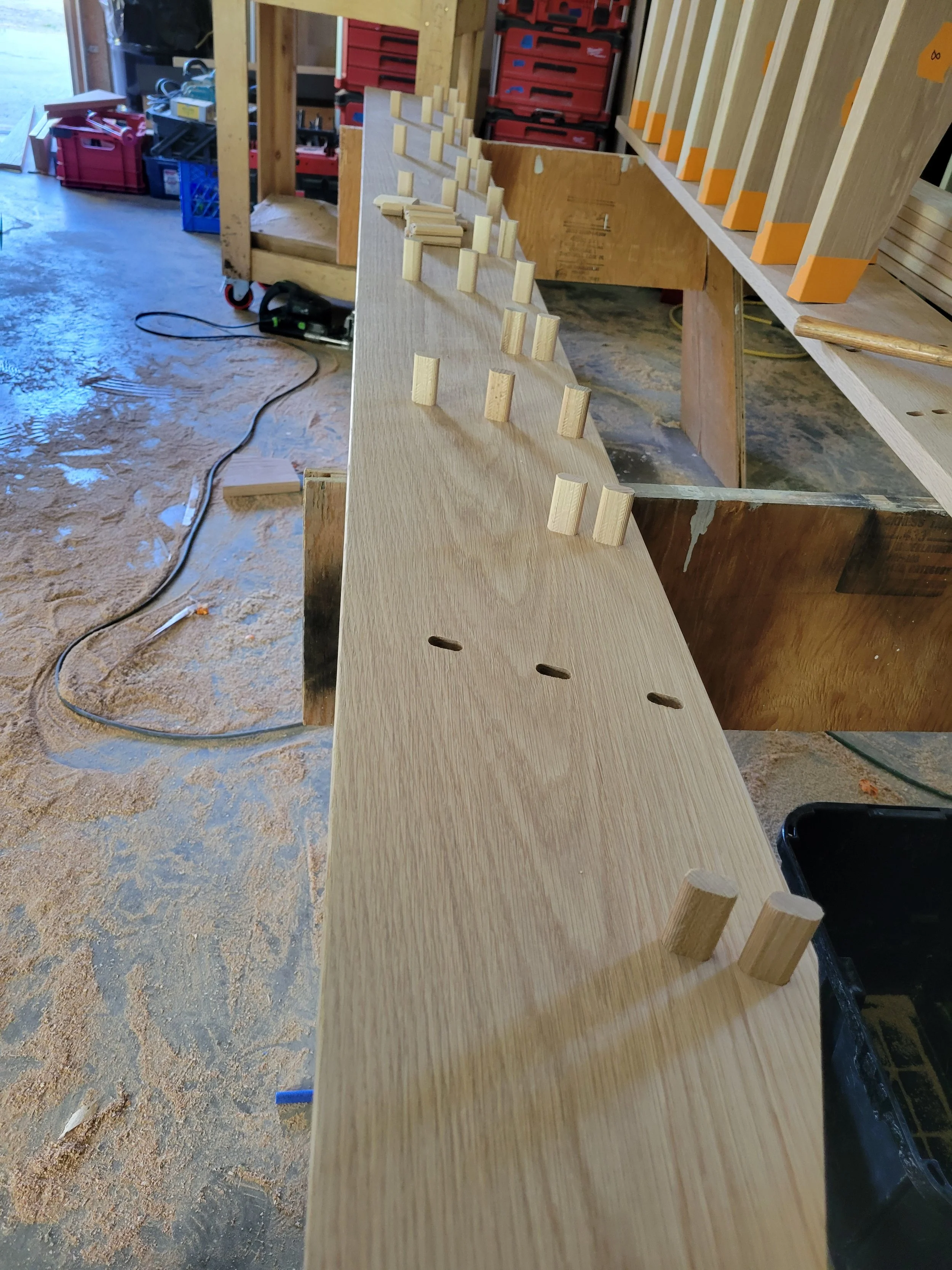 Custom milled white oak loft ladder in progress