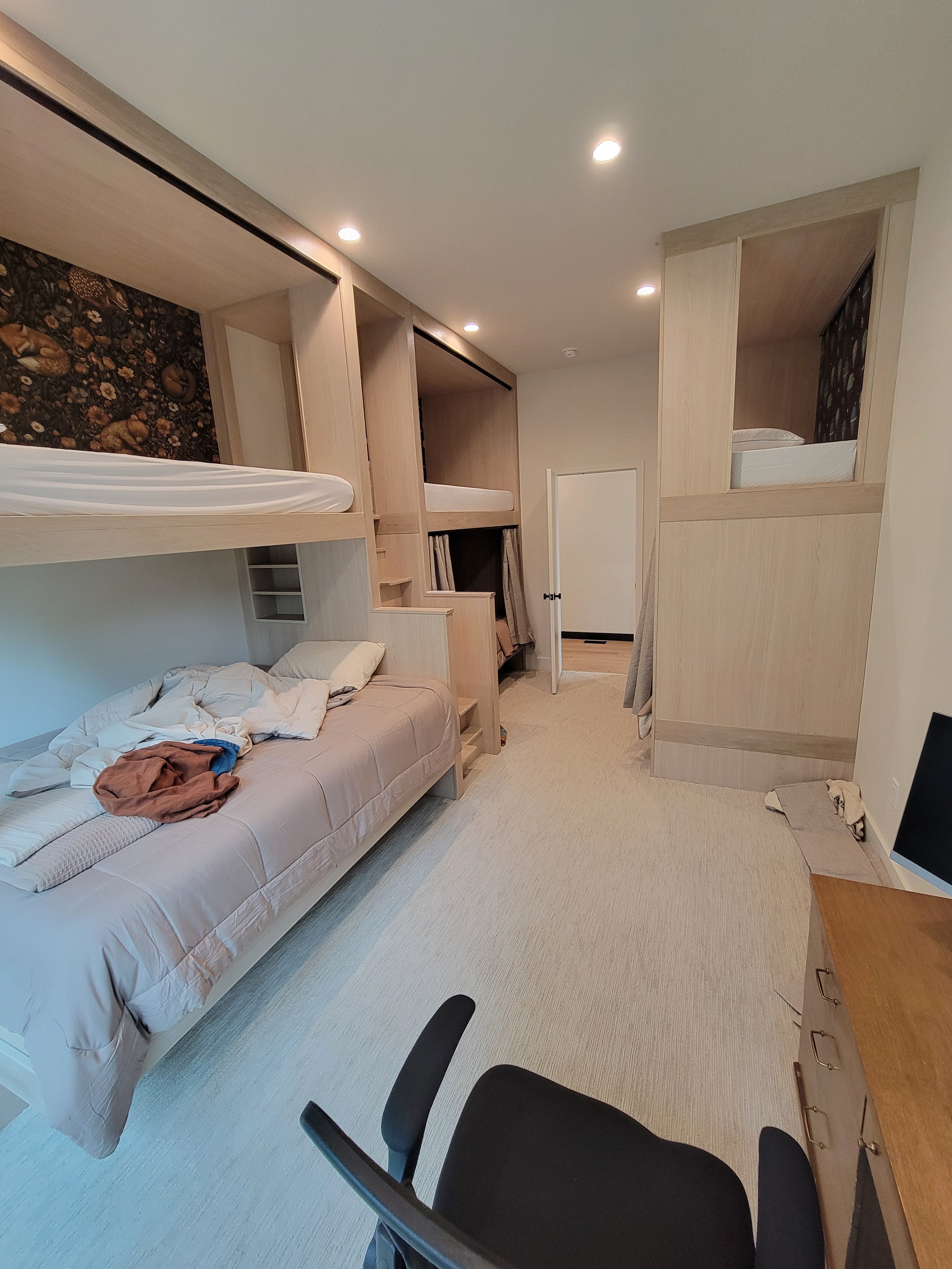 Finished bunkbeds with curtains